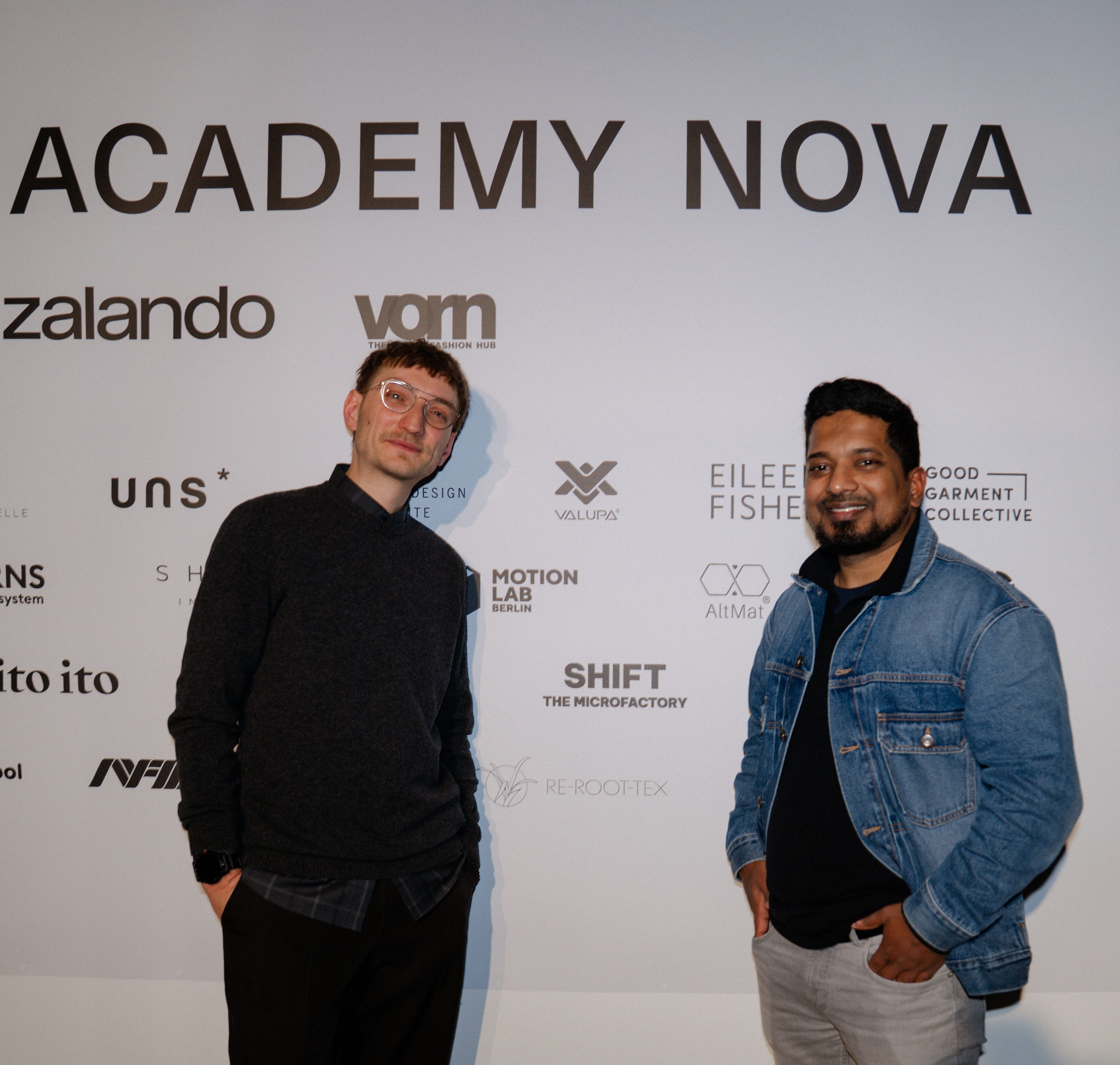 Design Academy Nova AW26 event at Berlin Fashion Week, with Re-Root-Tex listed among the Zalando x VORN sponsor logos